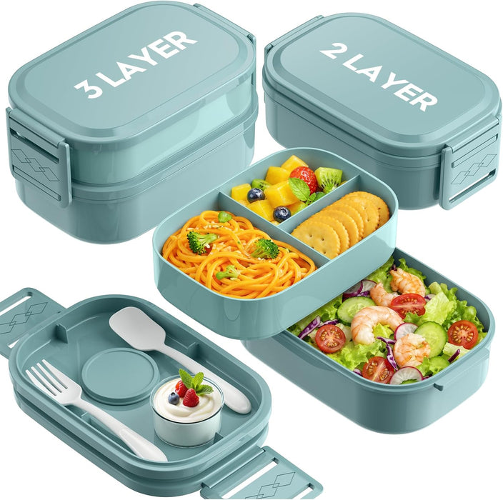Bento Lunch Box, 65 oz 3-Tier Stackable Lunch Container, Adjustable 2/3 Tier Design, BPA-Free Food-Grade Plastic, Leakpr