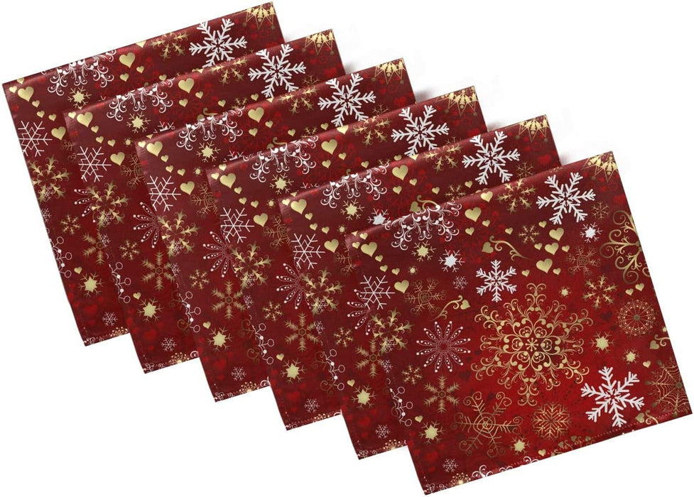 Pfrewn Christmas Snowflake Red Cloth Napkins Set of 6 Xmas Snowman Winter Dinner Napkins Solid Washable Reusable Polyester Table Napkins Oversized 20"X20" with Hemmed Edges for Home Weeding Decoration
