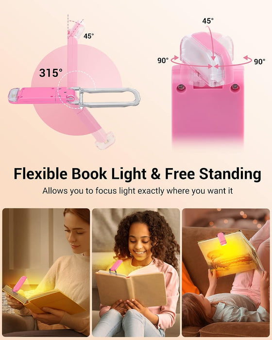 Book Light, USB Rechargeable Book Light for Reading in Bed (Pink)