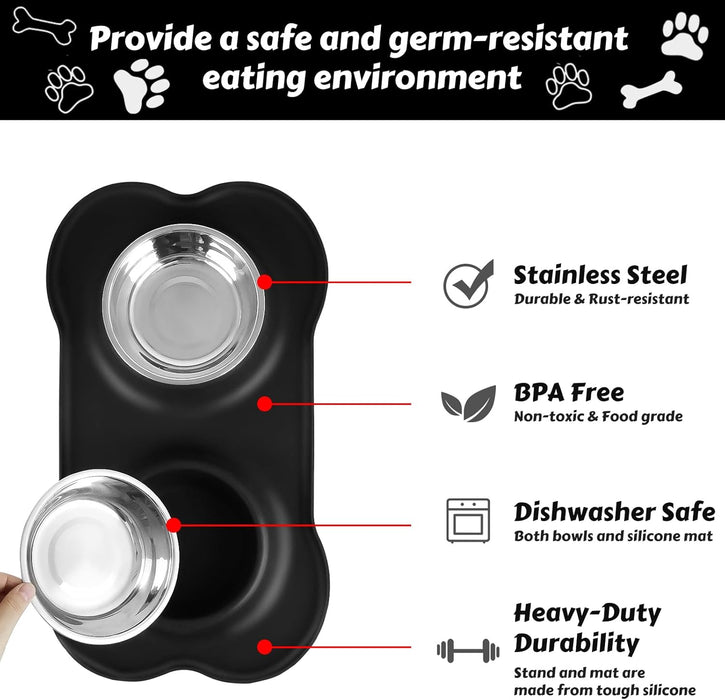 Dog Food Bowls Stainless Steel & Water Dish with No-Spill and Non-Skid, Feeder Bowls with Dog Food Dish for Small Medium