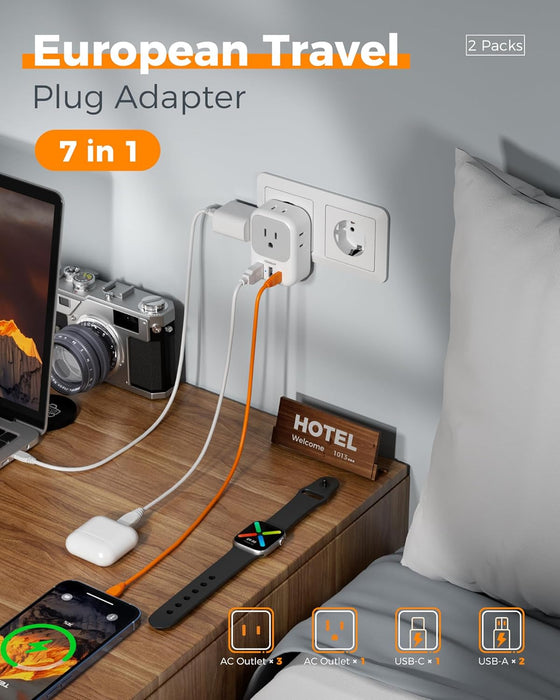 European Travel Plug Adapter 2 Pack, Type C Plug