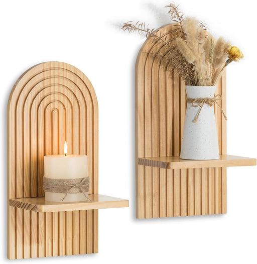 Boho Wall Decor Set of Two: Wood Wall Candle Holder