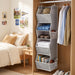 Hanging Closet Organizer 5 Shelf with 4 Side Mesh Pockets, Foldable Closet Organizers and Storage Hanging for Wardrobe, Closet Rod & RV Camping, Front Anti-Slip Support, Grey
