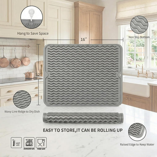 Silicone Dish Drying Mat, Grey, 16"×12"
