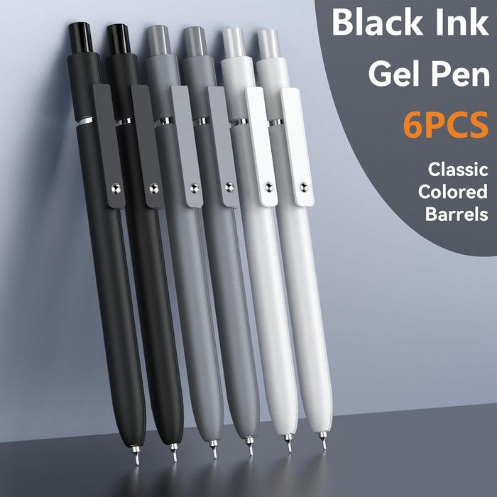 Gel Pens, 6 Pcs Retractable Quick Dry Black Ink Pen, 0.5mm Fine Point