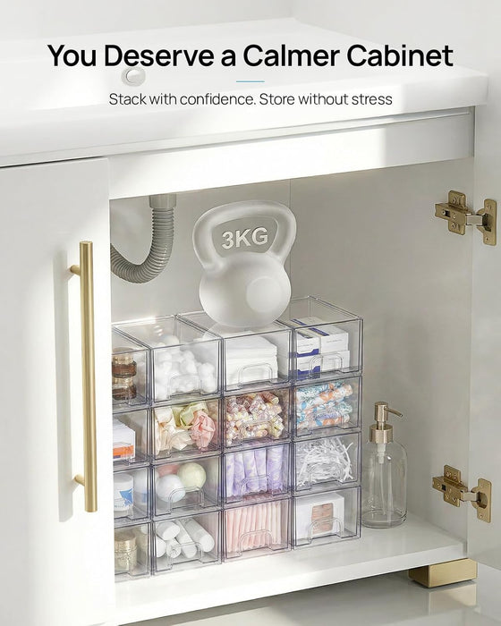 4 Pack Small Clear Stackable Storage Drawers, Fits Narrow Spaces