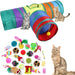 32Pcs Cat Toys Kitten Interactive Pet Toys Assortments, Foldable Rainbow Tunnel, Teaser Wand Fluffy Mouse Crinkle Balls Bell Play for Puppy Kitty (3 way)