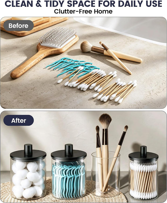 Glass Qtip Holder Dispenser - 4 Pack, Bathroom Decor and Organizer