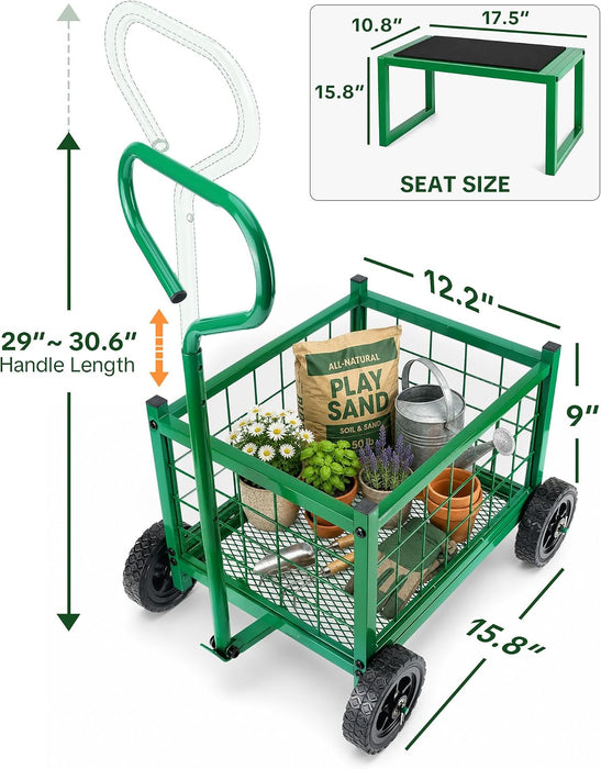 Garden Cart with Detachable Seat, Rolling Garden Seat with Wheels