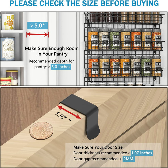 6-Tier Spice Rack Organizer with Door Hook, Wall Mounted & Over the Door Spice Racks for Kitchen Pantry Door Cabinet, Tw