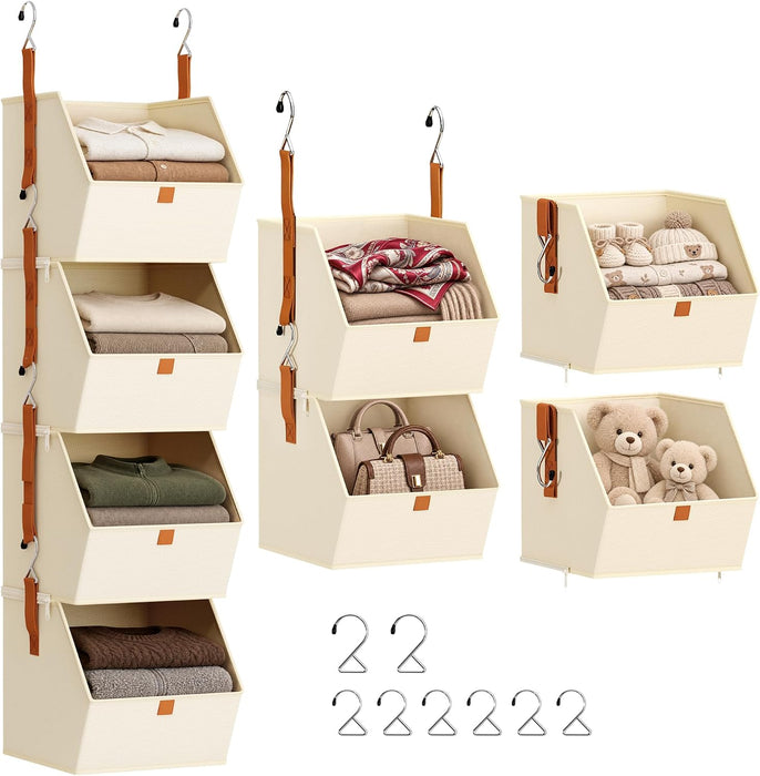 Hanging Closet Organizer 4 Tier - Clothes Hanging Shelves, Space-Saving Closet System, Fabric Storage Bins Bedroom Organ