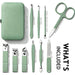 Manicure Set 10 in 1 Stainless Steel, Nail Clippers Scissors Pedicure Tools Kit - Portable Travel Grooming Kit for Men and Women with Leather Case (Jade Green)