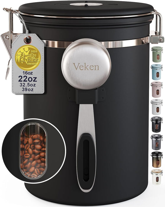 Coffee Canister with Window, Airtight Stainless Steel Container, 22OZ