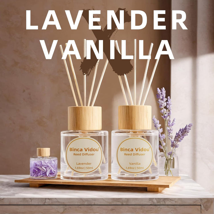 Reed Diffuser Set, Lavender & Vanilla Natural Scent Oil Diffusers with Sticks for Home Office Bathroom Aromatherapy Deco