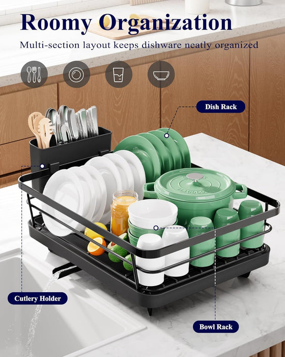 Dish Drying Rack for Kitchen Counter, 12''W x 15.5''L, Black