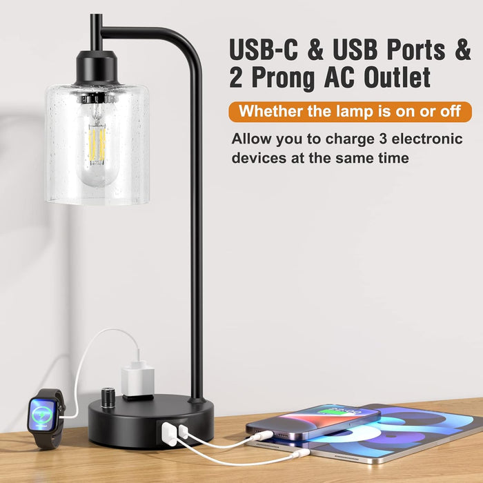 Industrial Bedside Lamps Set of 2, Fully Dimmable Desk Lamps for Bedroom