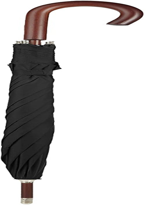 Auto Open Water Repellent Stick Umbrella with Classic Wood J Hook Handle