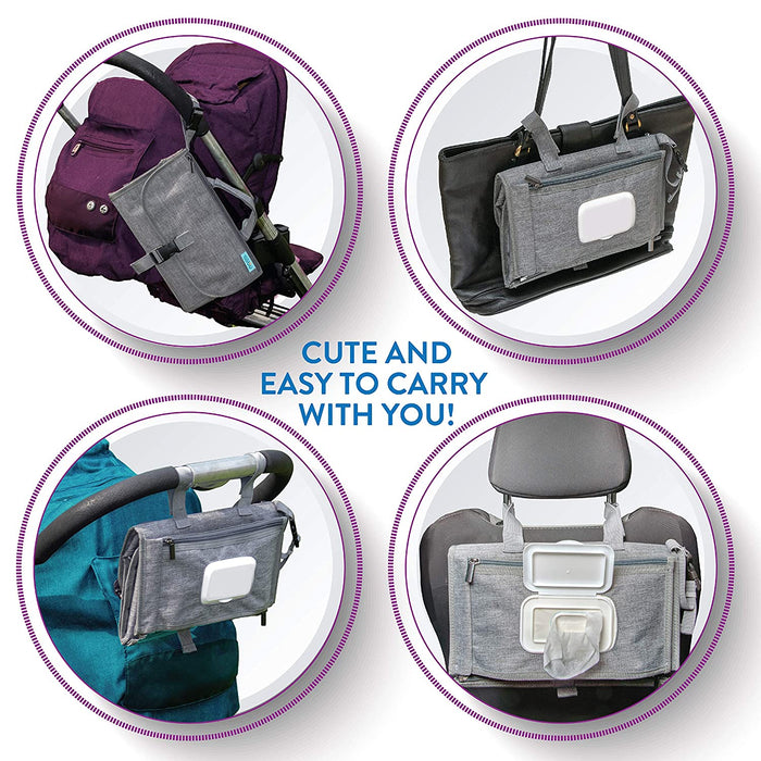 Portable Diaper Changing Pad with Wipes Pocket, Classic Grey