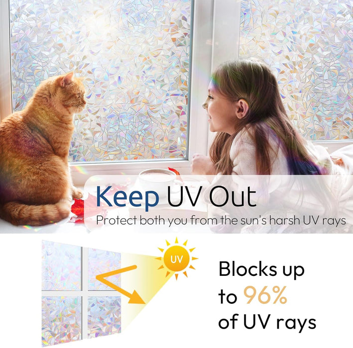 Rainbow Window Privacy Film, Stained Glass Cling, 17.5" x 78.7"