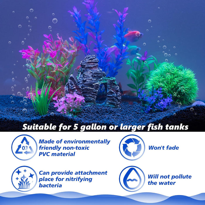 Aquarium Artificial Plants & Rock Cave Betta Fish Tank Decor Set