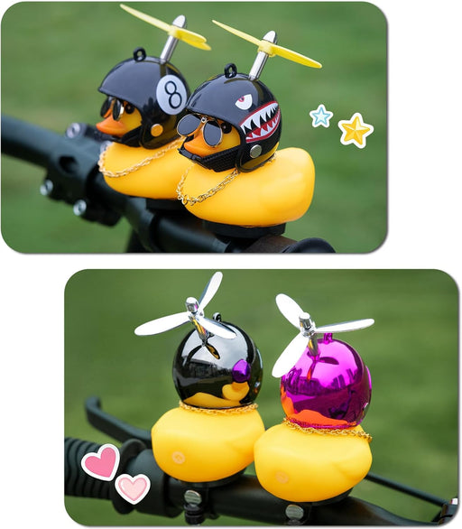 Rubber Duck Bike Decorations [New Stable Clamp Mount] Cute Squeak Duck Bike Bell [Two Helmet Propeller] Funny Bike Acces