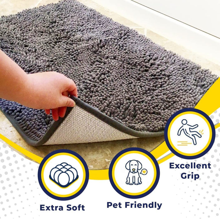 ® | Super Water Absorbent Door Mat Indoor, Microfiber Quick Dry Chenille Entryway Rug, Slip Resistant Front Door Mat, Indoor Mats for Entryway, Machine Washable Pet Rug, Grey 30"x19"