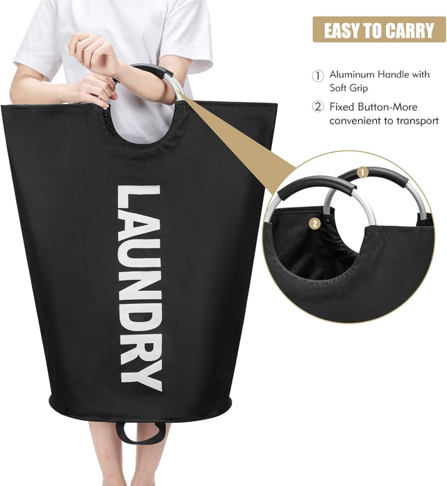 90L Large Laundry Basket Bag, Collapsible Tall Hamper, Black