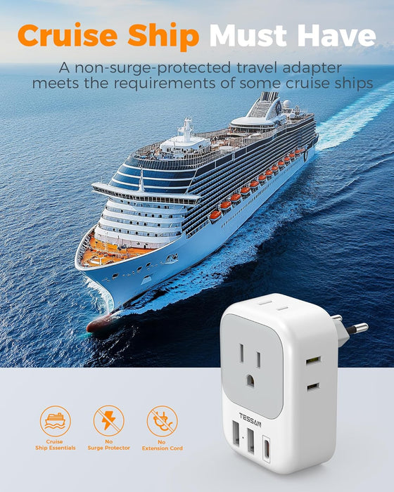 European Travel Plug Adapter 2 Pack, Type C Plug