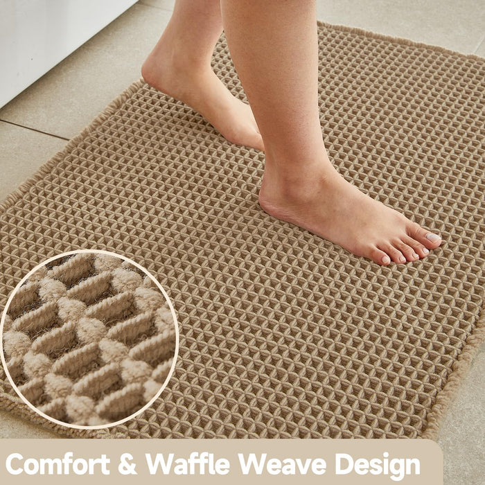 Waffle Bath Mat, Boho Bathroom Rugs Non Slip Washable, 30x20 Khaki