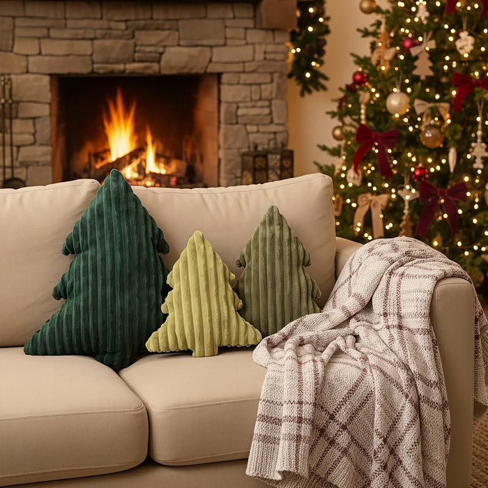 Christmas Decorations Plush Throw Pillows: Soft Green Velvet Christmas Tree Shaped Pillow, Cute Rustic Stuffed Cushion X