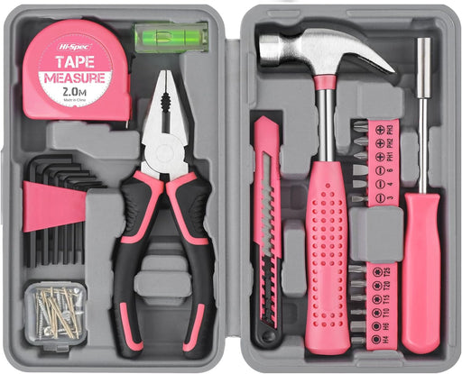 Tool Set 25pc Pink Household DIY Tool Kit for Women. Small Mini Tool Box Set of Starter Basic Ladies Tools