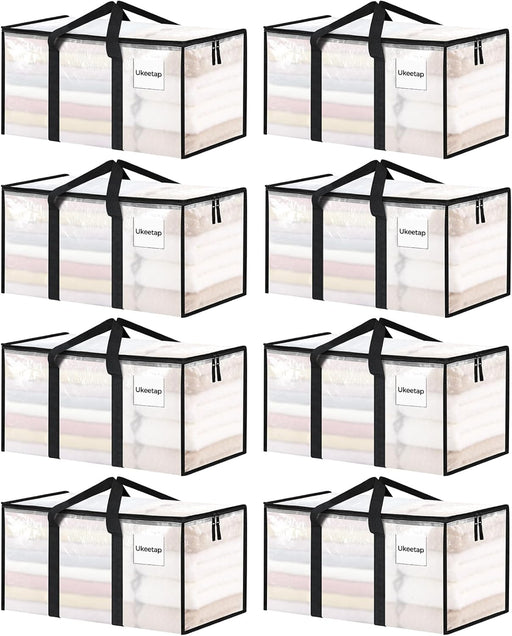 8 Pack Extra Large Clothes Storage Bins with Lids, Clear