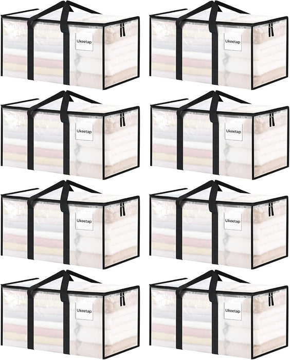8 Pack Extra Large Clothes Storage Bins with Lids, Clear