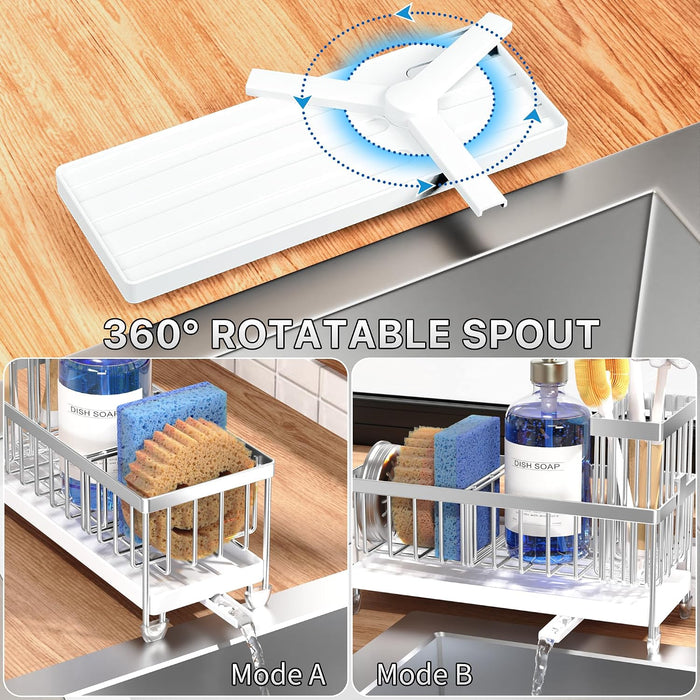Sponge Holder for Kitchen Sink, Sink Caddy Organizer with High Brush Holder, Kitchen Countertop Organizers and Storage Essentials, Rustproof 304 Stainless Steel (Silver, 9.25″)