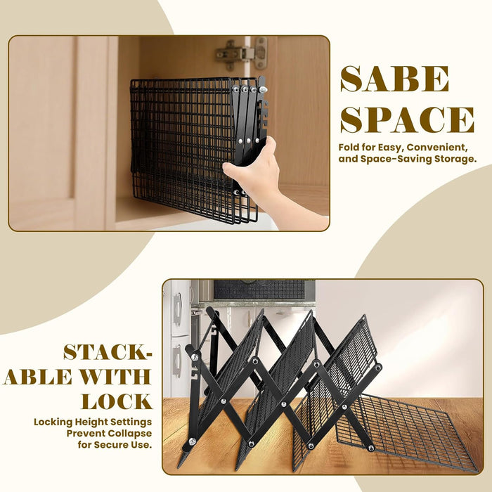 𝟐𝟒% 𝐎𝐅𝐅 4 Tier Collapsible Cooling Rack - Adjustable Black Stainless Steel Baking Rack with Mesh Leak Proof, Foldab