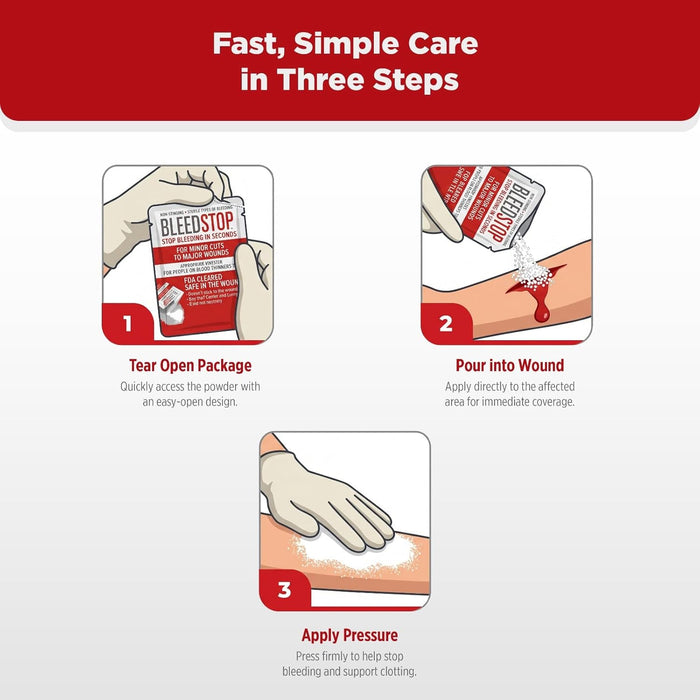 ™ First Aid Powder for Blood Clotting, Trauma Kit, Blood Thinner Patients, Camping Safety, and Survival Equipment for Moderate to Severe Bleeding Wounds or Nosebleeds - 4 (15g) Pouches