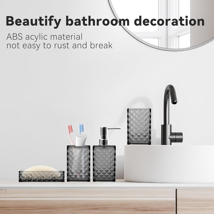 4 PCS Bathroom Accessory Set, Grey Bathroom Accessories Set