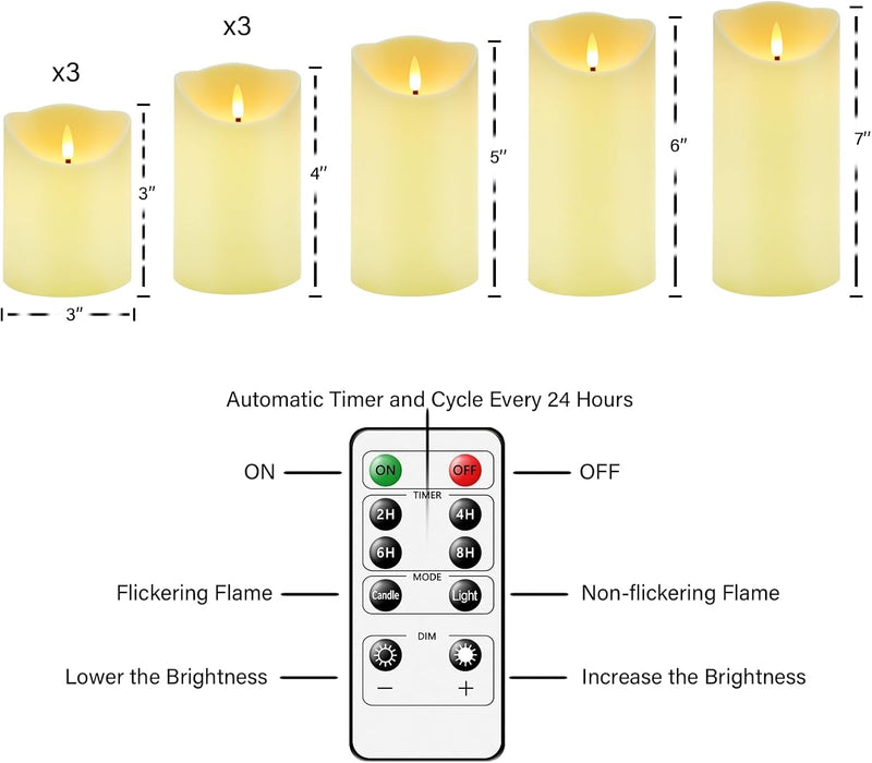 Flameless Candles with Remote, Battery Operated Flickering Flameless Candles, LED Candles with Timer 2/4/6/8H, with Real
