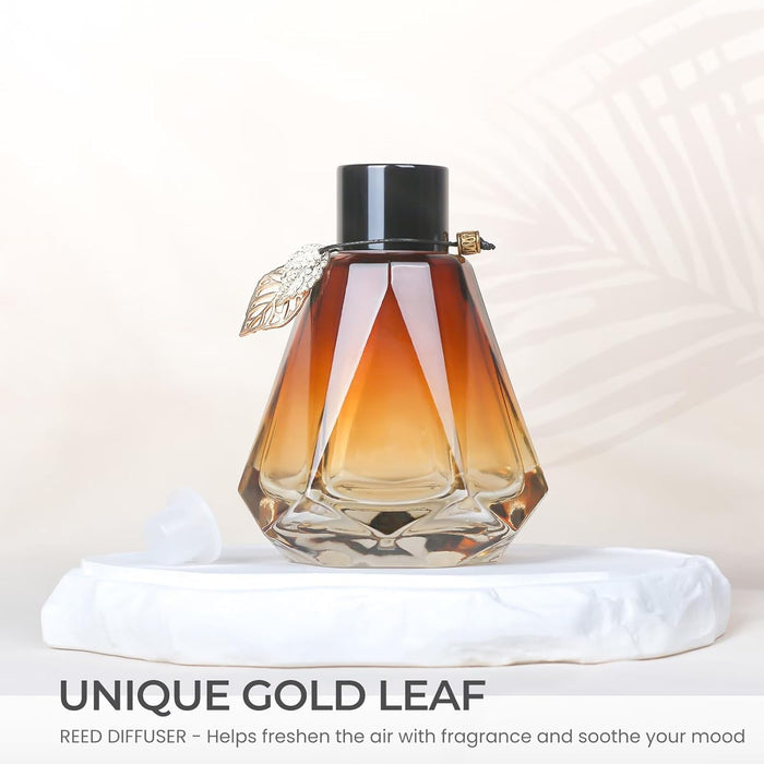 Reed Diffuser Set - 4 Empty Bottles with 20 Sticks, Delicate Gold Leaf Decor, Glass Fragrance Diffuser with Lids for Hom