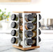 16 Jar Warner Revolving Countertop Spice Rack Organizer with Lift & Pour Caps and Spices Included, FREE Spice Refills for 5 years, Stainless Steel & Bamboo with Black Caps