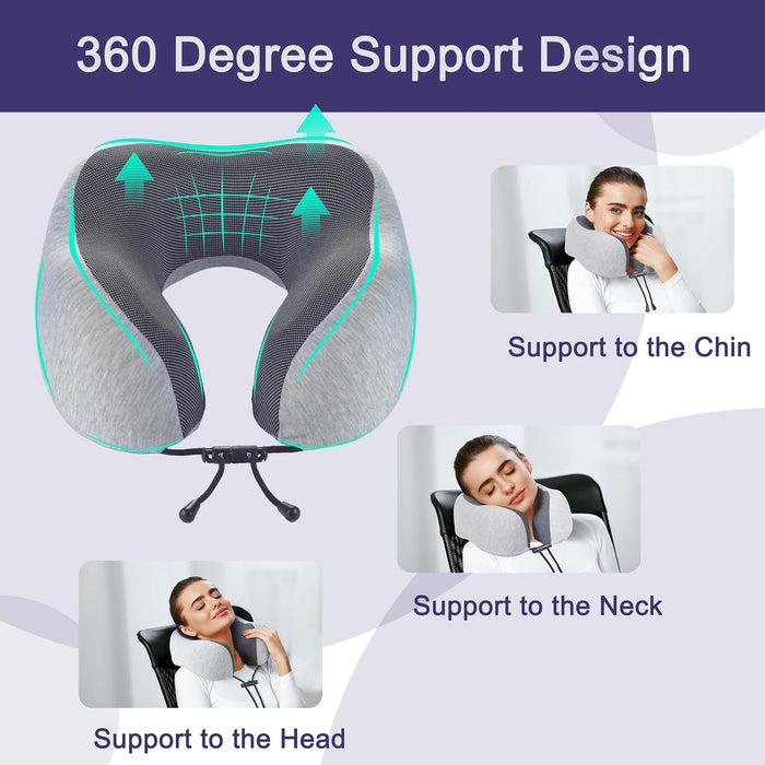 Neck Pillow for Traveling, Upgraded Travel Neck Pillow for Airplane 100% Pure Memory Foam Travel Pillow for Flight Headr