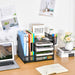 Desk Organizer with File Holder, 5-Tier Paper Letter Tray Organizer with Drawer and 2 Pen Holder, Mesh Desktop Organizer