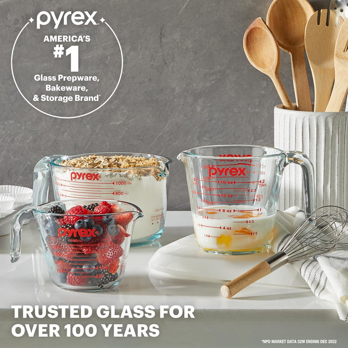 Essentials (3-Pack) Glass Measuring Cups Set (1, 2 & 4 Cup)