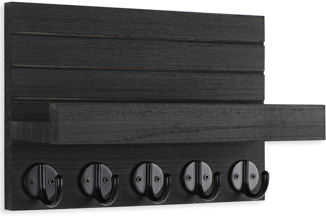 Key Holder for Wall, Decorative Key and Mail Holder with Shelf Has Large Hooks for Bags, Coats, Umbrella – Paulownia Woo