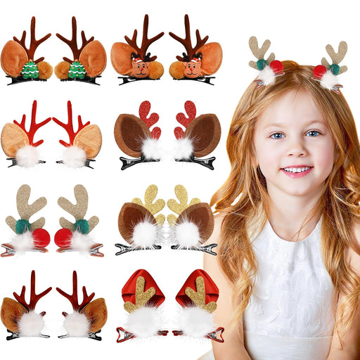 16PCS Reindeer Antler Hair Clips Christmas Pine Cone Headband
