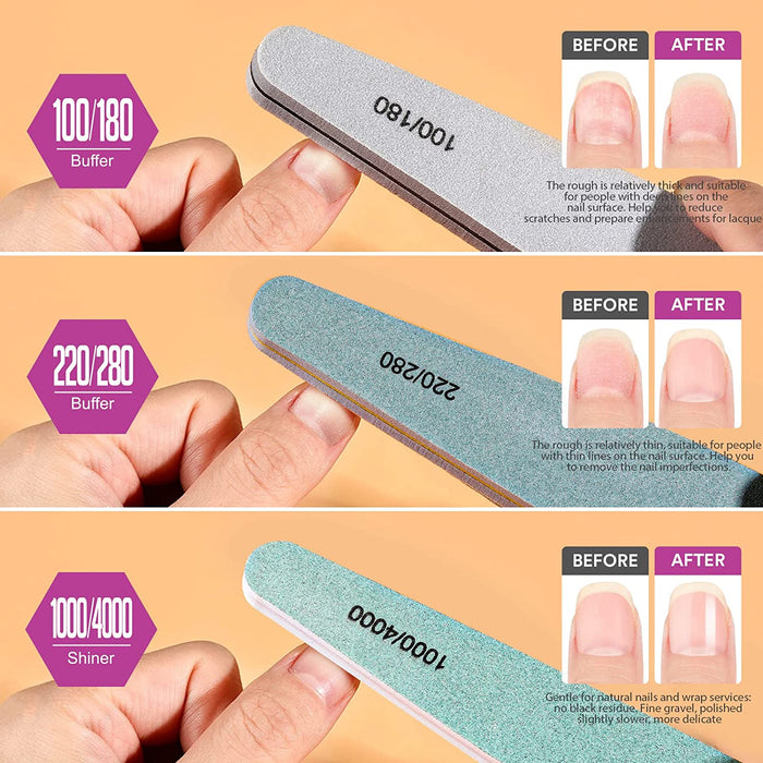 Nail File Nail Buffer, 6 pcs Nail Files and Buffers for Natural Nails, Emery Boards for Nails, Nail Buffer and Shine Kit Nail Filer, Nail Buffer Block 100/180 Grit Nail Files Fingernail Files