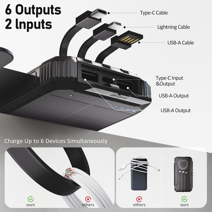 Solar Power Bank 20000 mAh Built-in 3 Cables Wireless Charger