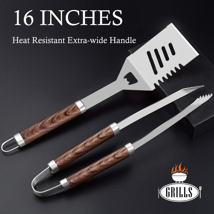 26pcs Grilling Gifts for Men, Dad Gifts for Father's Day, Stainless Steel BBQ Grill Accessories Tools Set, Heavy Duty BBQ Utensils Kit with Apron, Thermometer, Mats in Aluminum Case Brown