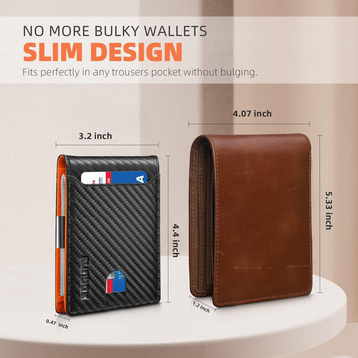 Slim Wallet for Men - RFID Blocking Leather Bifold with Money Clip