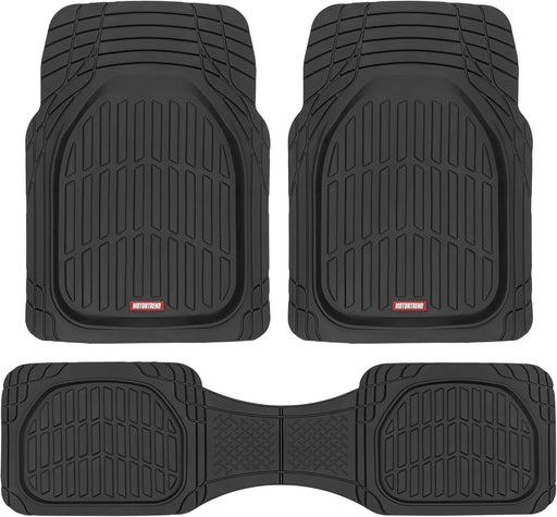 FlexTough Floor Mats for Cars, Black Deep Dish All-Weather Car Mats, Waterproof Trim-to Fit Automotive Floor Mats for Ca
